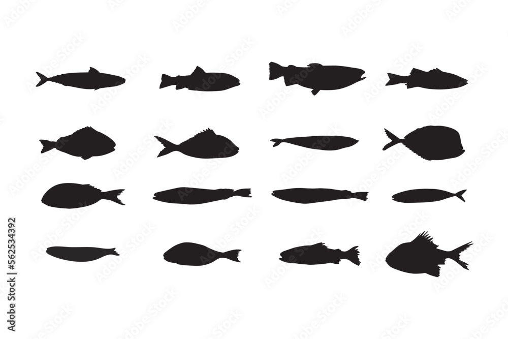 Cute black silhouette fish vector illustration icon. Tropical fish, sea fish, aquarium fish