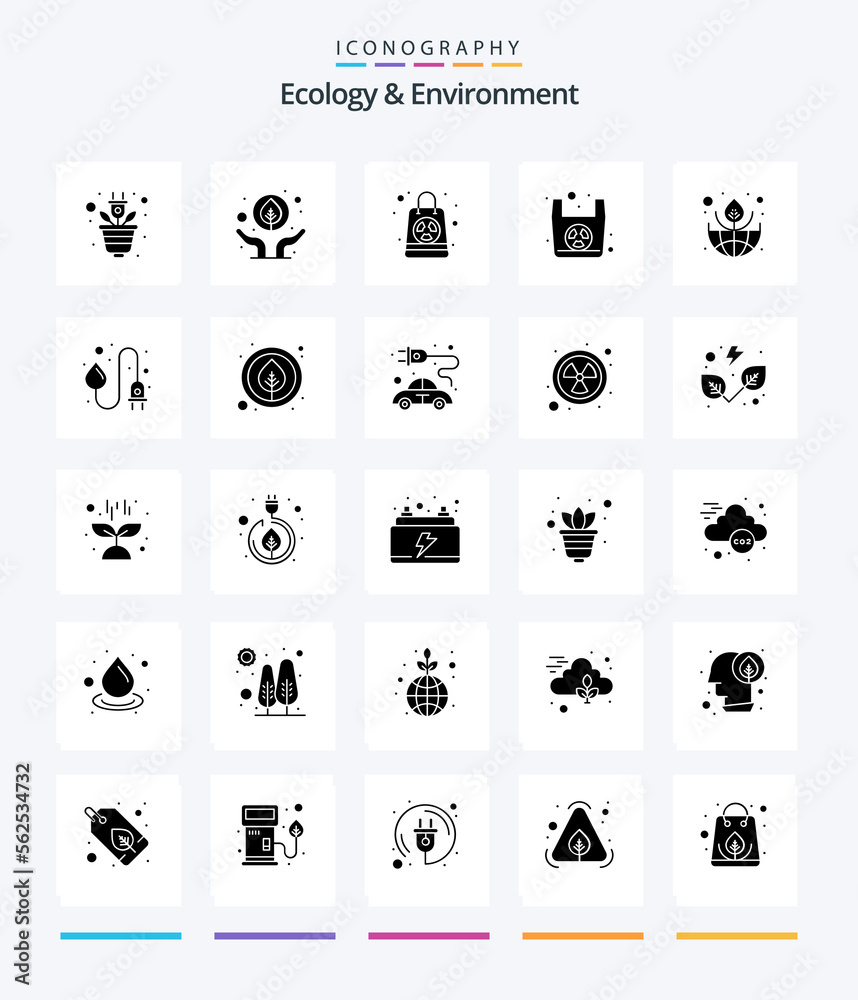 Creative Ecology And Environment 25 Glyph Solid Black icon pack  Such As green. nuclear. nuclear. recycle bag. organic