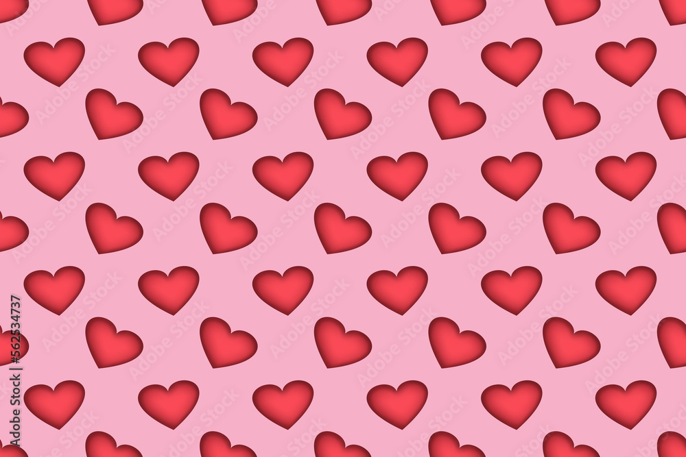 Seamless pattern - red hearts on a pink background.