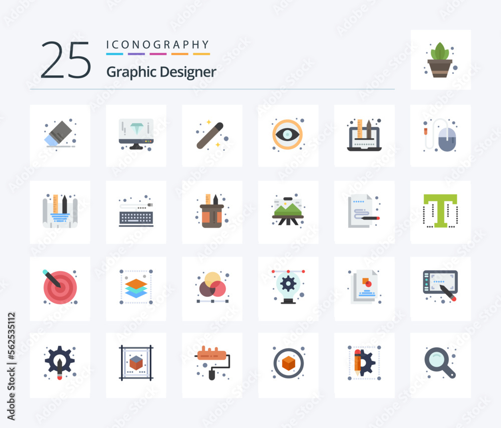 Graphic Designer 25 Flat Color icon pack including tool. eye. page. design. graphic