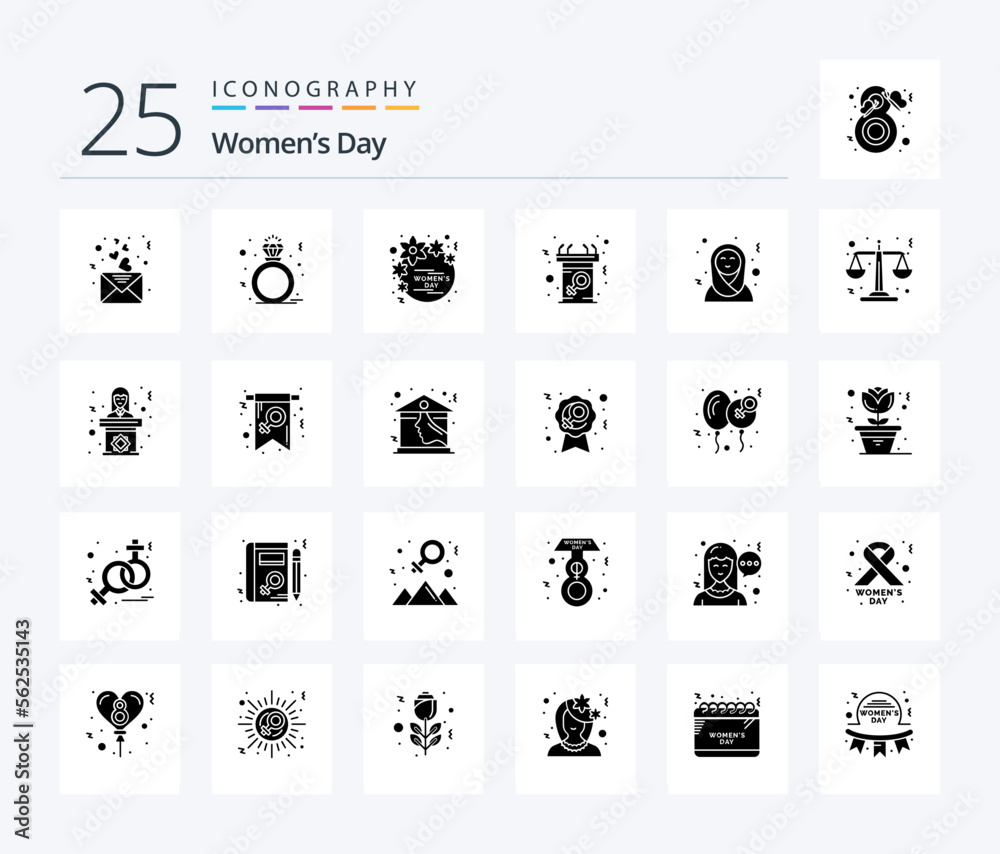 Womens Day 25 Solid Glyph icon pack including speech. female. day. communication. women