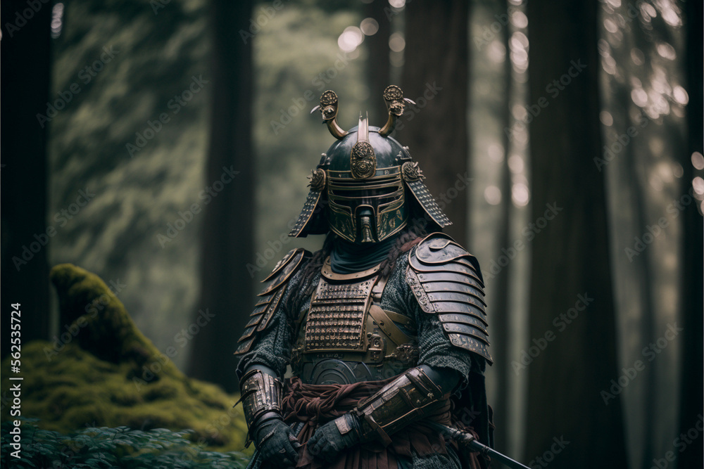 Samurai in armor in the forest, Japanese warrior, ai generated art Samurai in armor in the forest, Japanese warrior, ai generated art