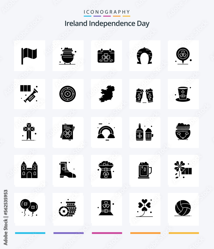 Creative Ireland Independence Day 25 Glyph Solid Black icon pack  Such As patricks. horseshoe. calendar. fortune. patricks