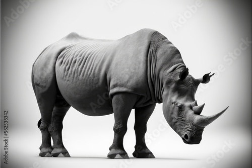 Rhino on white background. This image is generated with generative AI