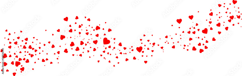 Love valentine background with red petals of hearts on transparent background. Vector banner, postcard, background.The 14th of February. PNG image - obrazy, fototapety, plakaty 