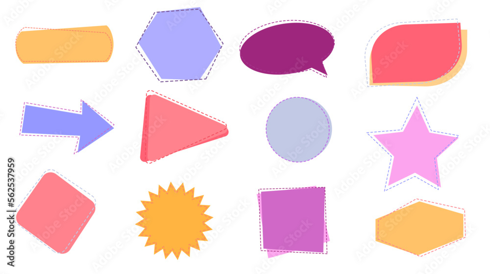 Set of various colorful labels, text frames, stickers. Hand drawn speech bubbles Set of various colorful labels, text frames, stickers. Hand drawn speech bubbles