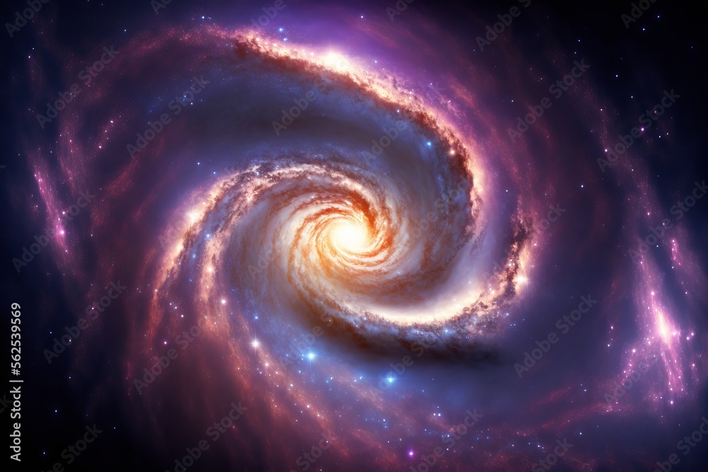 Fototapeta premium Space background with spiral galaxy and stars. Generative AI