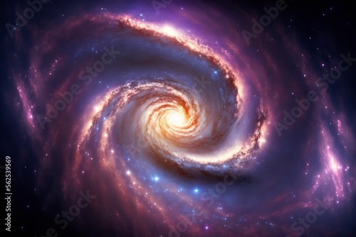 Space background with spiral galaxy and stars. Generative AI