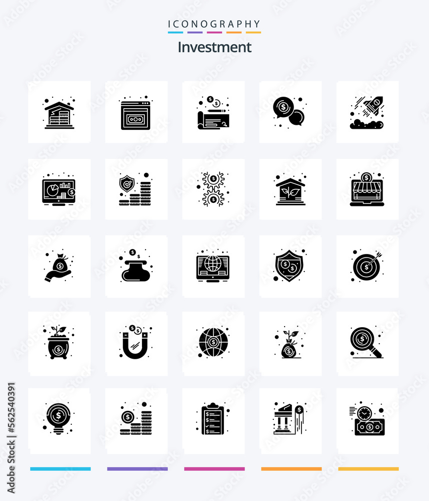 Creative Investment 25 Glyph Solid Black icon pack  Such As currency.. money. dollar. chat