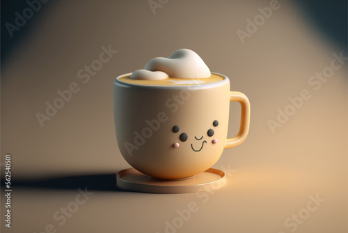 Smilinig cup of caffee latte, generative ai