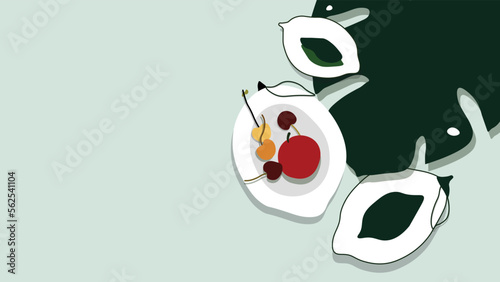 Full HD Organic Fruits flat illustration for computer wallpaper background