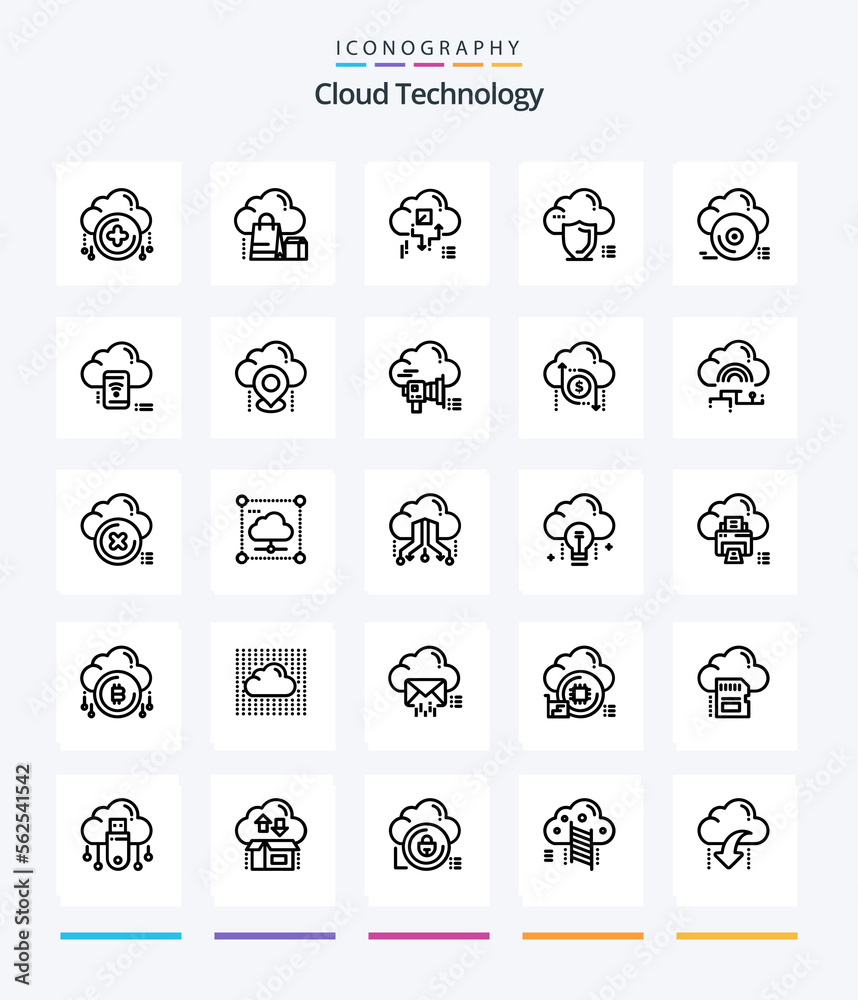 Creative Cloud Technology 25 OutLine icon pack  Such As safety. secure. online. cloud. arrow