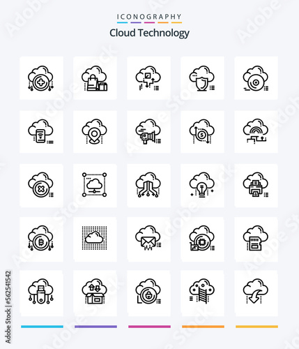 Creative Cloud Technology 25 OutLine icon pack  Such As safety. secure. online. cloud. arrow
