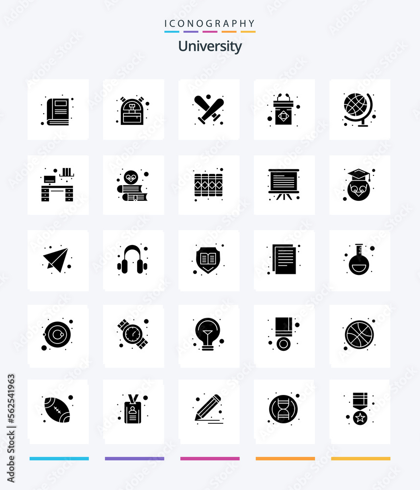 Creative University 25 Glyph Solid Black icon pack  Such As geography. speech. baseball. rostrum. podium