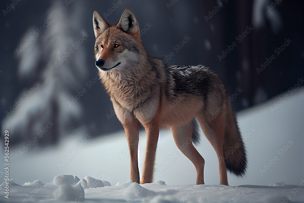 Fototapeta premium wolf in snow winter. Illustration Generative AI