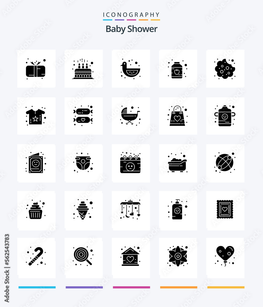 Creative Baby Shower 25 Glyph Solid Black icon pack  Such As baby. food. cute. baby. shower duck
