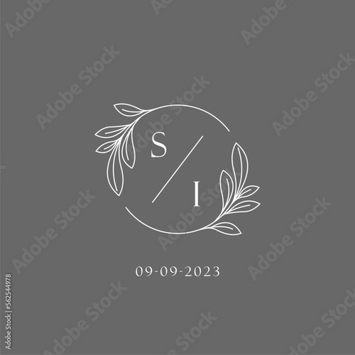 Letter SI wedding monogram logo design creative floral style initial name template