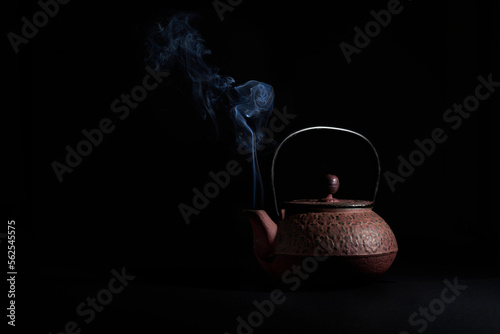 Steaming japanese iron kettle