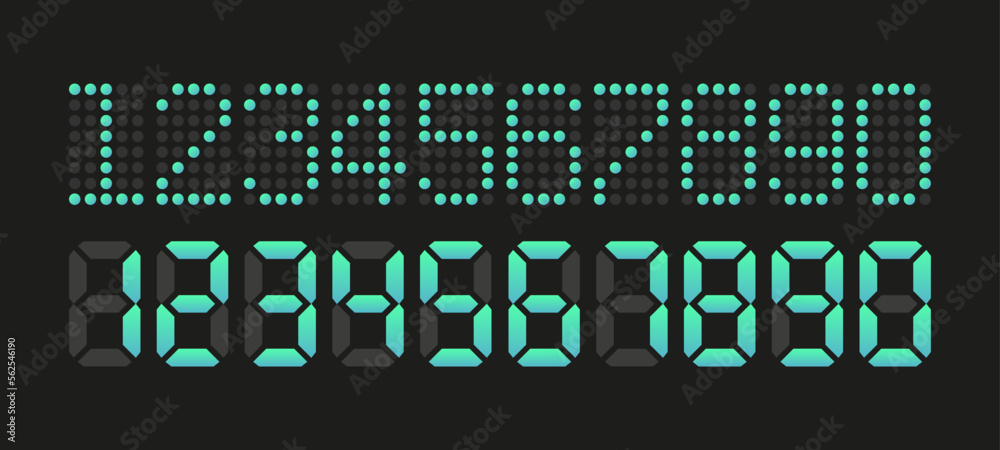 Digital Clock set in pixel style. Electronic Numbers collection. Vector ...