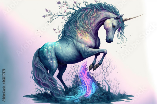 Pretty unicorn standing magical fantasy Generative AI