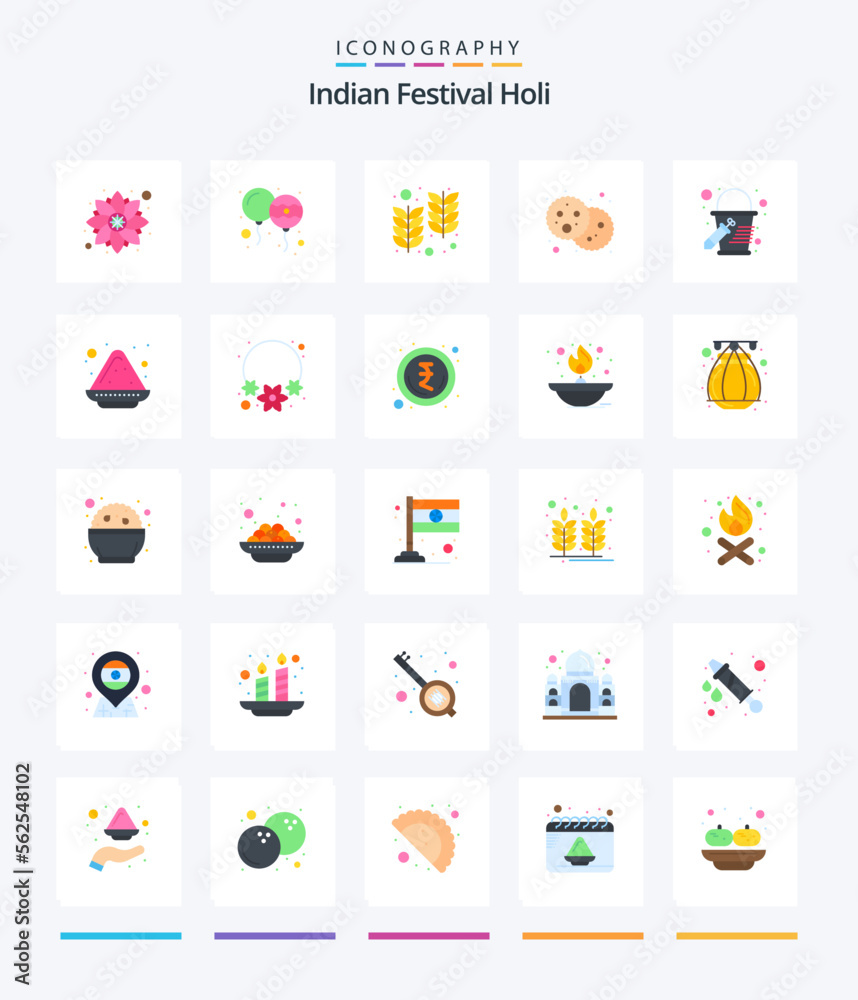 Creative Holi 25 Flat icon pack  Such As color. party. farm. holi. bread