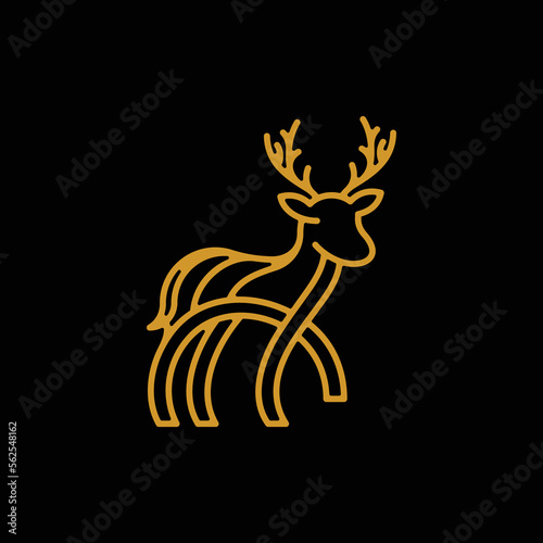 Deer Line Elegant Logo Icon Designs Vector on Black background With Gold Lines