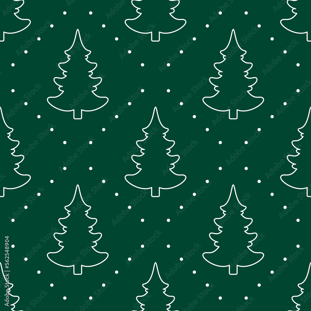 Seamless vector. Fir-tree background. New Year motif. Christmas tree ornament. Holidays wallpaper. Winter pine trees illustration. Xmas image. Pines pattern. Floral backdrop. Textile print.