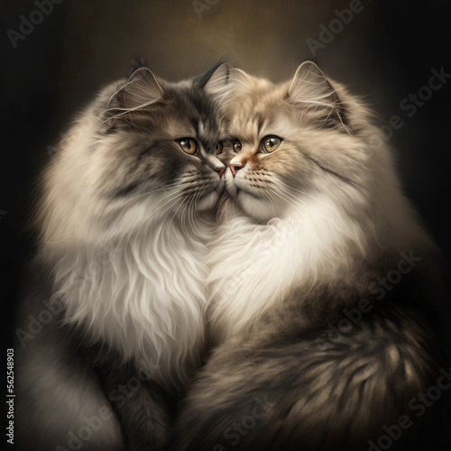 Two persian cats in love. Valentine's Day. Generative AI.