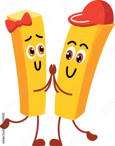 French fries dancing. Cartoon potato chips characters