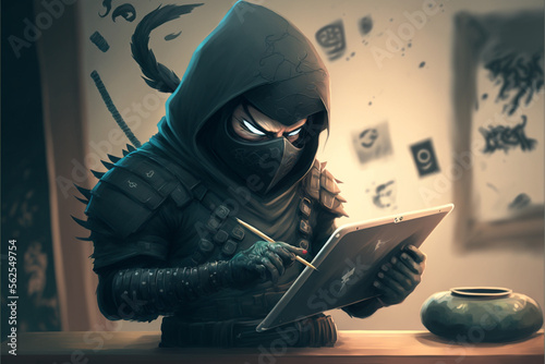 ninja using tablet, AI generated artwork