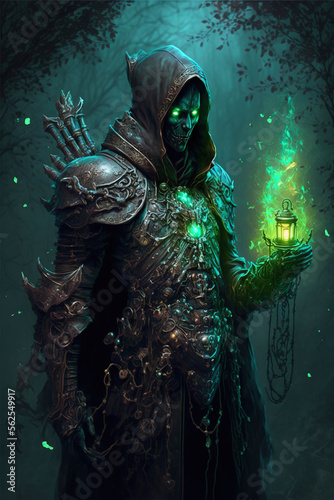 Necromancer character design. Role-playing game illustration. Generative AI. © QC Creations