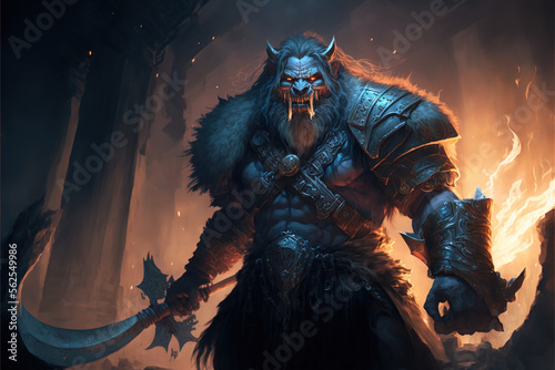 Barbarian humanoid beast warrior. Role-playing game illustration. Generative AI.