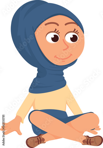 Happy islamic girl. Middle eastern cartoon kid character