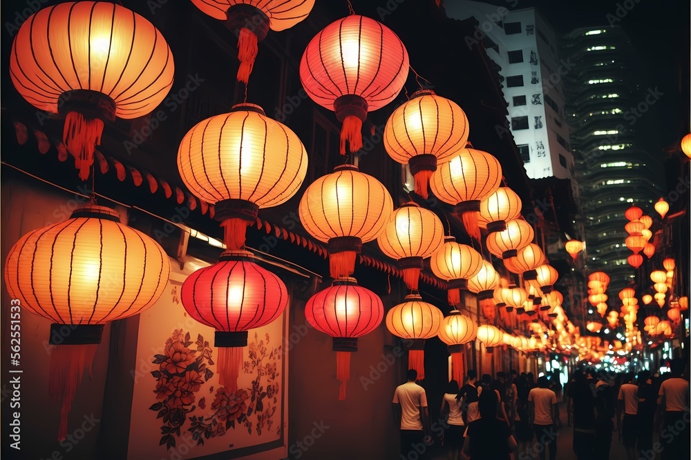 A group of red and white lanterns - Generative AI A group of red and white lanterns - Generative AI