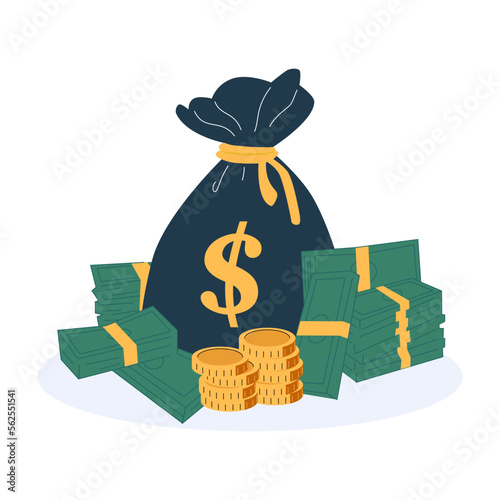 Money, finance budget. Business success concept. Dollars banknotes. Cash money. Flat style Vector illustration