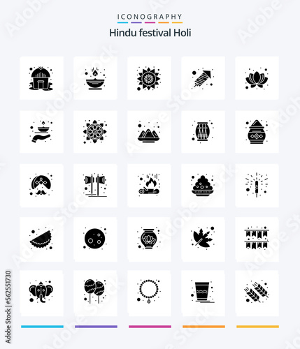 Creative Holi 25 Glyph Solid Black icon pack  Such As fire. plant. pattern. nature. celebration