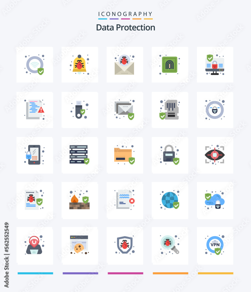 Creative Data Protection 25 Flat icon pack  Such As computer. print. attack. finger. message