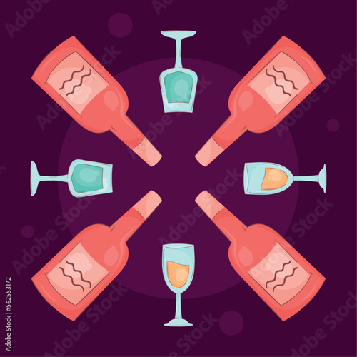 wine bottles and cups