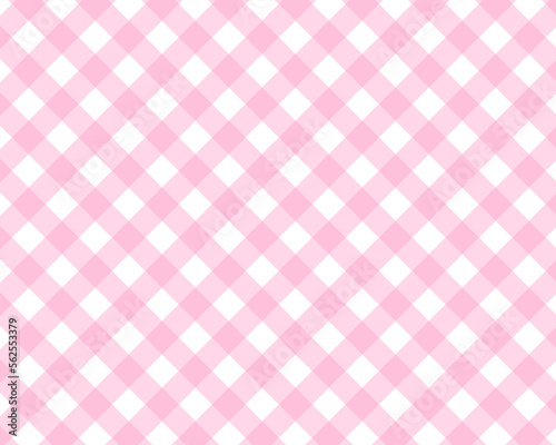 Pink checkered plaid fabric pattern texture. Stripes crossed horizontal and vertical lines. Picnic checkered pattern