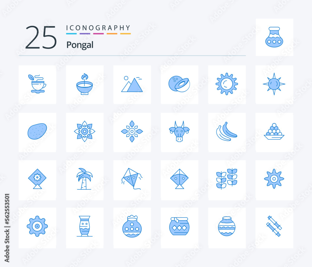 Pongal 25 Blue Color icon pack including food. sun. festival. pyramid. giza