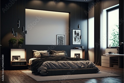 Modern interior design of a bedroom generative ai © 3D Station
