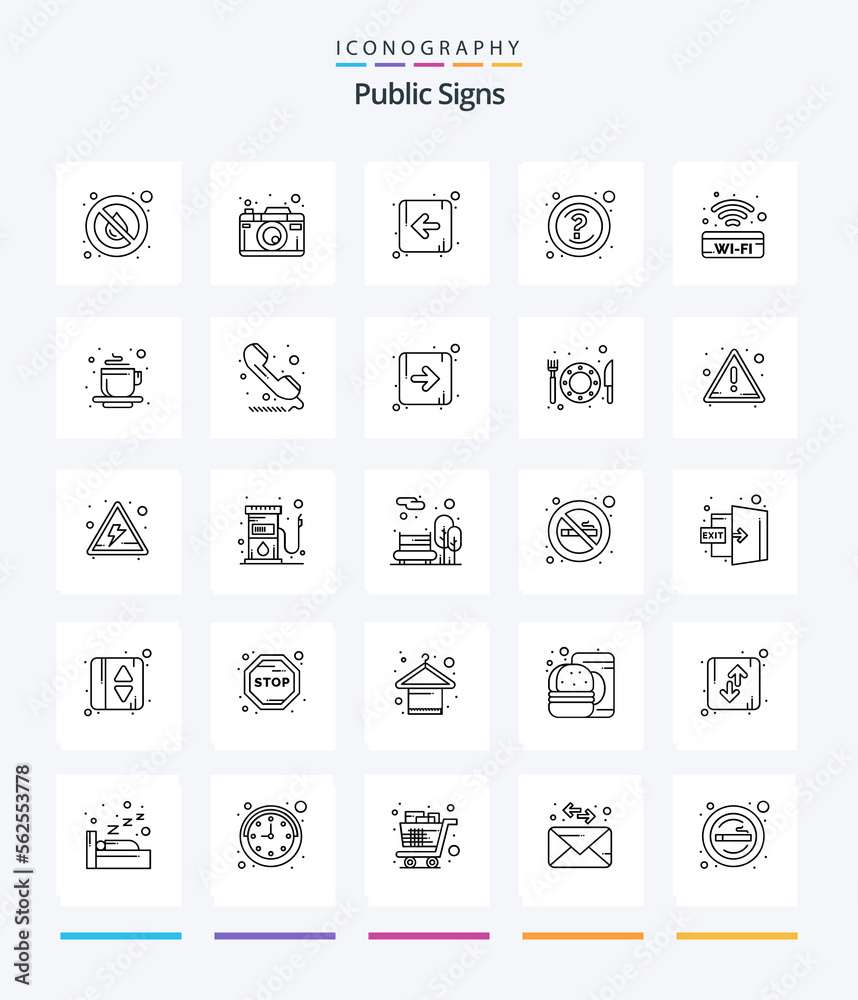 Creative Public Signs 25 OutLine icon pack  Such As sign. support. photography. questions. help