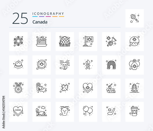 Canada 25 Line icon pack including instrument. sign. building. leaf. canada