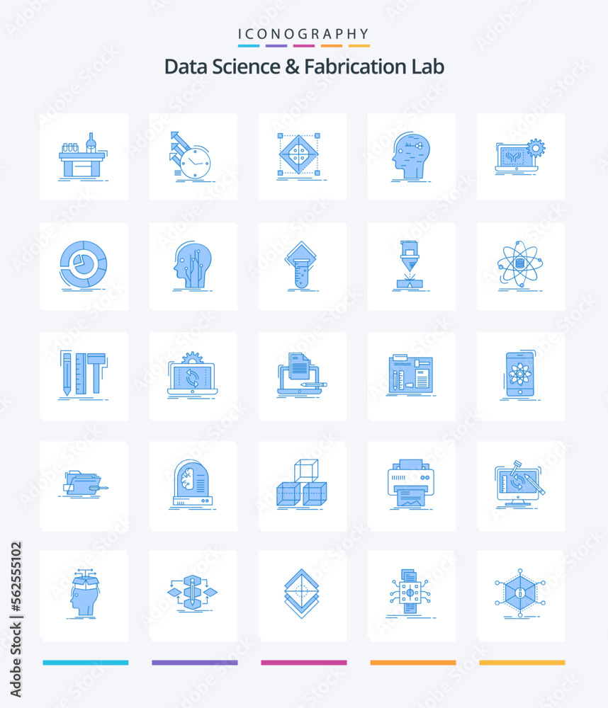 Creative Data Science And Fabrication Lab 25 Blue icon pack  Such As hacking. brain. regularities. preparation. grid