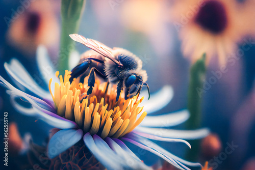 Bee On Flower. Generative AI.