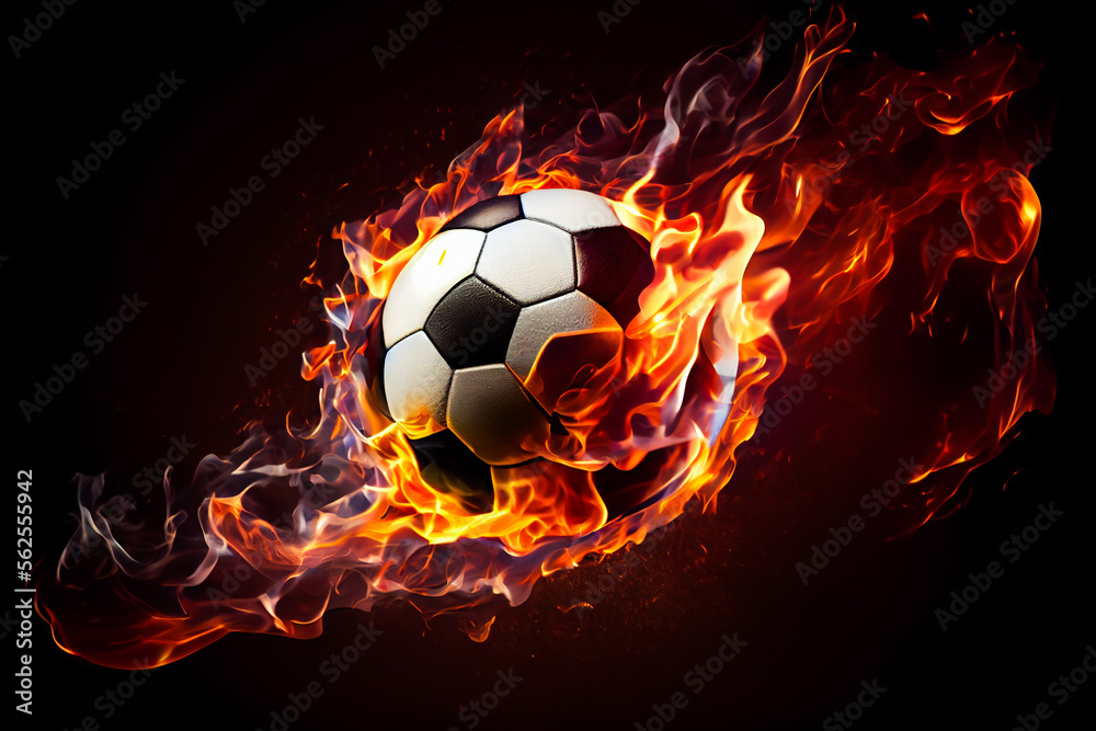 Fototapeta premium Burning Soccer Ball. Generative AI.