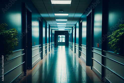 Corridor In Hospital. Generative AI.