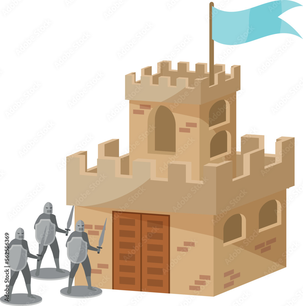 Medieval castle and knights. Kid game toys cartoon icon
