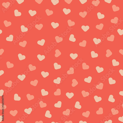 Vector seamless pattern. Simple repeating texture with chaotic hearts.Cute seamless pattern with red hearts