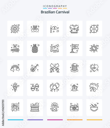 Creative Brazilian Carnival 25 OutLine icon pack Such As soccer. ball. costume. tshirt. country